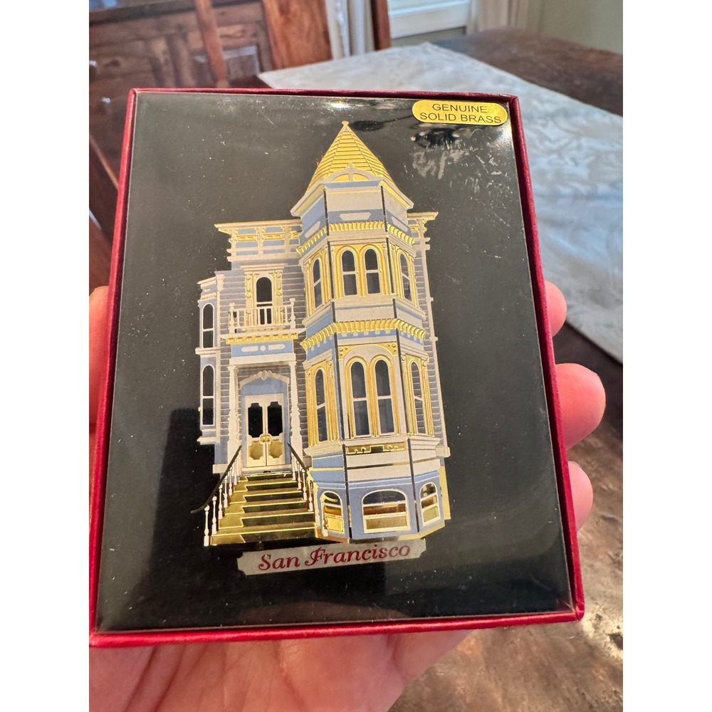 Vintage Nation's Treasures San Francisco Painted Lady Brass Ornament Boxed